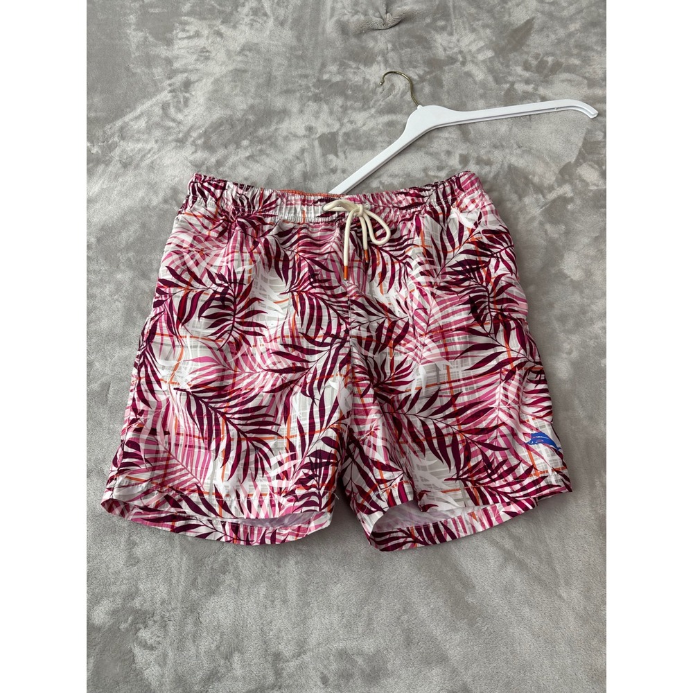 Tommy Bahama Mens Pink Purple Tropical Palm Leaf Mesh Lined Swim Trunks Medium